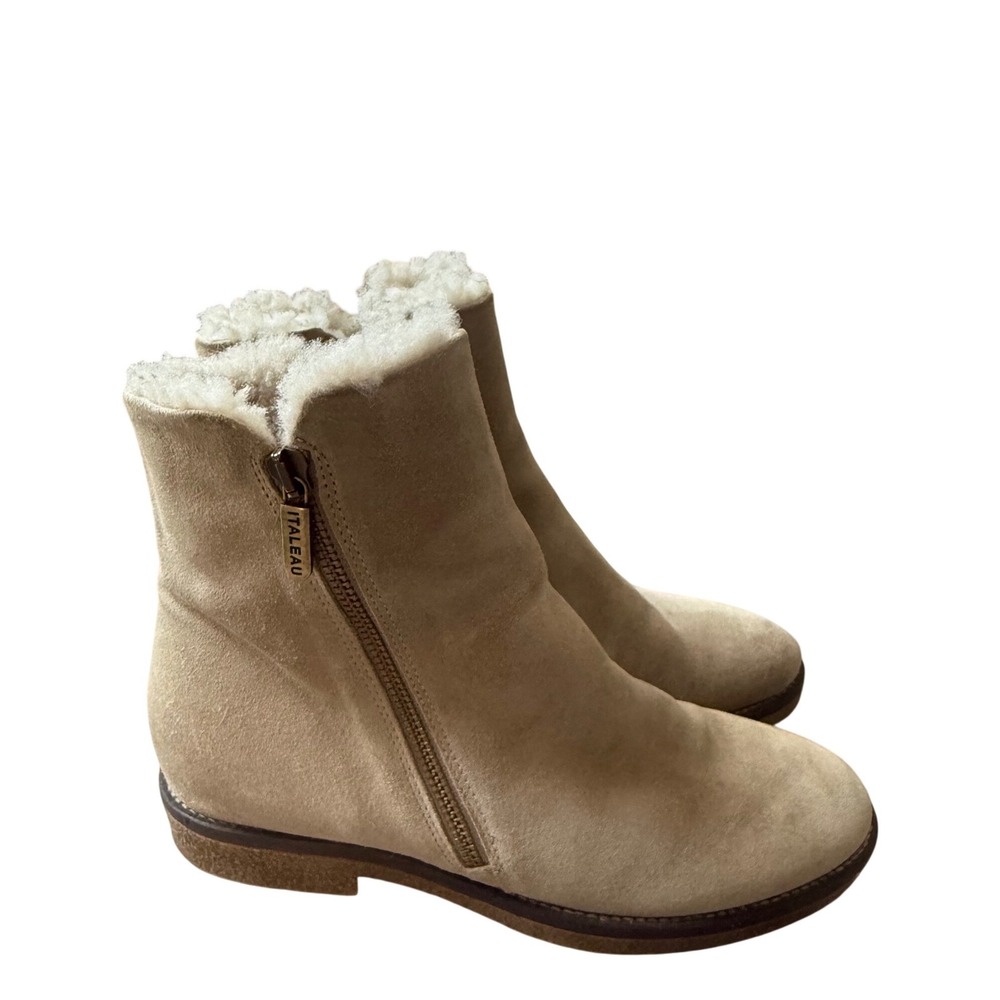 Italeau Fiorella Waterproof Shearling Suede Booties EU‎ 38.5 Taupe Made in Italy